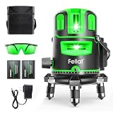 FELLAT レーザー墨出し器 5ライン グリーンレーザー 墨出しレーザー 高精度 自動水平補正 4方向大矩ライン照射 グリーンレーザー墨出し器 受光器対応 水平器レーザー 地墨ポイント 屋内外DIY/測量/建築 日本語説明書付き