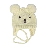 赤ちゃん 男の子 女の子 冬 耳保護付き 暖かい かわいい ベレー帽子 ニットキャップ (6ヶ月〜24ヶ月, ベージュ)