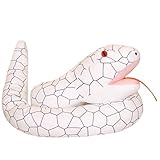 ELAINREN リアルなホワイトスネークぬいぐるみパペット、スーパーソフトぬいぐるみパイソングローブドール、抱きしめるパイバルドアナコンダぬいぐるみハンドパペット、可動口/64.9インチ