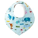 赤ちゃんにやさしい安心スタイ・ビブ・よだれかけ（三角・日本製）　コットン100％　吸水　吸湿　お出かけ　スタイ　三角タイプ　サバンナ横断どうぶつ大行進（ライトブルー）　B0201600　日本製