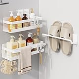 浴室用ラック マグネット お風呂 ホワイト 錆びない バスルーム シャンプー 洗面所 収納 水切り 磁石壁掛け (ホワイト, 2段式+タオルハンガー)