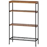 不二貿易 シェルフ 4段 レアル 高さ120cm アイアンスチールxウッド ブラウン 10839