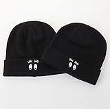 MORGEN SKY 綿100%ニット帽 親子お揃い ニットキャップ スタイリッシュ 毛糸 (S（頭周り：46-52cm）, ブラック)