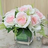 美しい 造花の バラ ライトピンク ガラスポット入り インテリアフラワー