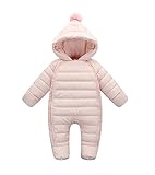 DWSIOOW　キッズ　ベビー カバーオール ロンパース ダウンジャケット子供用つなぎ　フード付き ベスト付き 新生児服 防寒アウター　着ぐるみ プレゼント 出産お祝い (80cm, ピンク)