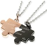 ペアネックレス メッセージ ステンレス アクセサリー パズル ハート ティアラ 王冠 ブラック ローズゴールド ペアペンダント【ステンレス幅1.5mmあずきチェーン付き】レディース45cmメンズ50cm