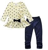 (ビグッド)Bigood かわいい 女の子 Ｔシャツ＋ロングパンツ 上下 2点セット セットアップ ハート柄 フリル 子供服 カジュアル（イエロー・100）