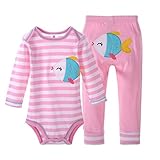 エルフ ベビー(Fairy Baby)ベビーロンパース ボディスーツ ロングパンツセット 長袖 可愛い魚柄 ピンク(サイズ：9M)