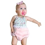Aliciga ロンパース 新生児 子供服 女の子 バックレス レターロンパー スリング 花柄 Oネック 腹掛け ニッカボッカ レース かわいい ベビー服 (70, ピンク)