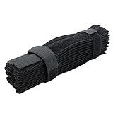 Cable Ties 50pcs Hook and Loop Wraps Reusable Fastening Cable Ties Cable Straps Strips (Black / 7 In