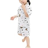 KUUQA 甚平 綿 上下セット 男の子 女の子 兼用 キッズ こども 浴衣 子供服 着物 和服 花火 お祭り パジャマ 選べる2色[紺、白] 4サイズ[100 110 120 130 cm]