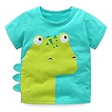 LittleSpring夏 ボーイズ 男の子 コットン サメ柄 恐竜柄 半袖Ｔシャツ 角付き 半袖トップス ベビーｔシャツ 半袖トップス ブルー100