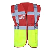 (ヨーコ) Yoko メンズ 高視認性 夜光/蛍光/光反射 安全 セーフティーベスト 男性用 (XL) (レッド/蛍光イエロー)