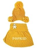 あったか ケープ ニット帽 セッ ト クマ のブローチ付き キッズ 女の子 (1.イエロー)