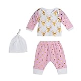 AmazingDeal 子供服 女の子 長袖 春秋冬 ルームウェア プリント 鹿柄 帽子付け 上下セット３点 綿製品 衣装 シンプルで可愛い (100（12-18ヵ月）)