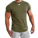 [OROLN] ジムTシャツ 筋トレ メンズ トレーニングウェア 半袖 細身 フィットネス ショートスリーブ ストレッチ【吸汗 伸縮 通気性】 アクティブ Tシャツ 無地 (アーミーグリーン-XL)