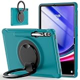 360度回転 スタンド Galaxy Tab S10+/S9 FE+/S9+/S8+/S7+/S7 FE 12.4インチ ケース 衝撃吸収 頑丈 持ち手付き ハンドル付 Android タブレット ギャラクシー Tab S10+/S9 FE+/S9 Plus/S7 Plus/S7 FE/S8 Plus 12.4" カバー 落下防止 S Pen 收納 子供 ケース, ブルー