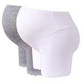 hibote ２点セット　マタニティ　妊娠　調整可能　コットン製　オーバーバンプ　下着　ショーツ　ズボングレー&ホワイト/M