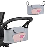 Percy’s Caravan ベビーカー バッグ ドリンクホルダー おむつポーチ 哺乳瓶 簡単取付 車 ヘッドレスト 撥水 動物 (ブタ)