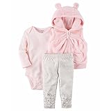 カーターズ carter's 女の子用ベビーピンク立体耳フード付きフリースベストxグレーうさぎさんコーデパンツ上下3点セット (6months(61-67cm)) [並行輸入品]