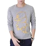 【Smile LaLa】 メンズ レディース Tシャツ キャラ プリント カジュアル カットソー かわいい ペア お揃い 長袖 ロンT 男女兼用 (グレー, XL)