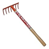 千吉 レーキ 片手レーキ 7本爪 土ならし・集草作業用 刃物鋼 オレンジ 奥行8.5×高さ47×幅17cm