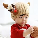 【Kan Sei+】トナカイ ニット帽子 ベビー 子供 あったか毛糸 (ベージュ)