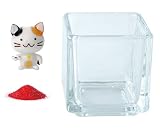 花市場直送便 ミニチュアガラス 三毛猫立ち & カラーサンド レッド & 植え込み用グラス ニューブロックS