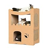 【RAKU】猫用爪とぎ キャットハウス キャットタワー ダンボールハウス 爪とぎ兼ベッド 猫箱 二層 組み立て式 高密度段ボール 収納簡単 ストレス解消 通気 (２部屋)