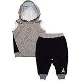 NIKE(ナイキ)エア・ジョーダン Air Jordan 男の子用グレージャンプマンロゴ入りノースリーブフード付きジャケットx黒コーデパンツ上下2点セット [並行輸入品]