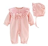 LovelyBK レース ベビー ドレス 服 帽子 セット セレモニー フォーマル フリル リボン (ピンク, 50)