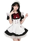 [KALAOK] メイド服 コスプレ コンカフェ メイド エプロン 定番 ショート丈 コスチューム 仮装 レディース 男女兼用 black XL