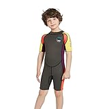 2.5MM 子供用ウェットスーツ キッズウエットスーツ 2.5ミリ 防寒保温連体短袖フルスーツ 子供用ダイビングスーツ 日焼け止めの水着 (アーミーグリーン, S)