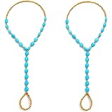 Artmiss Boho Barefoot Sandals Beaded Ankle Bracelet Turquoise Foot Jewelry for Girls Beach Wedding Shoes Bridesmaid Gift 2PCS