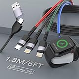 【2025新設計】4in2 充電ケーブル 4イン2 充電コード 3A急速充電 4台同時充電 USB Type C/iPhone/Apple Watch 充電ケーブル iPhone/iPad/Apple Watchシリーズ 10/9/8/7/6/5/4/3/2/1/Ultra 2/SE 各種対応 - 1.8M マルチカラー