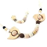 2PC Pram Clip String Silicone Beads Wooden Beads Baby teether Toy Stroller Chain Pacifier Clip Woode