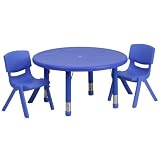Flash Furniture 33" Round Adjustable Blue Plastic Activity Table Set with 2 School Stack Chairs [並行輸