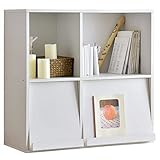 タンスのゲン フラップチェスト【上扉なし】 2段 幅90cm ディスプレイラック 薄型 本棚 収納 木製 ホワイト 68210001 31