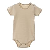 エルフ ベビー(Fairy Baby)オーガニックコットン 新生児 夏用ボディスーツ 肌着 半袖 カーキ ストライプ 73cm [01]