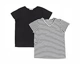 半袖Vネック　授乳Tシャツ　2枚組（ブラック×ボーダー）