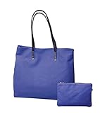 荷物が多くても安心 大容量 レディース トートバック 便利な 折りたたみ式 キャンバストート ポーチ付き (ブルー)