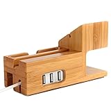 Amir Bamboo Wood USB Charging Station, Desk Stand Charger, 3 USB Ports, for iPhone 7/6s/6/5s & 38mm/