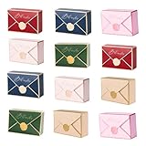 moin moin ラッピング プレゼント ボックス 10枚セット | 封筒 手紙 型 バラ 花 ローズ シーリングワックス ろう スタンプ | ゴールドライン (オレンジ/ピンク/グリーン/レッド/ブルー × 2枚ずつ) 2109ra271
