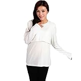 授乳Tシャツ Hosam マタニティウェア Tシャツ 長袖 無地 大きなサイズ おしゃれ 授乳服 おしゃれ 無地 授乳 産前 産後 妊婦 (L, ホワイト)