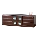 〈ファムプラス〉天然木ガラス扉ローボードチェスト(鍵付き)　150cm幅