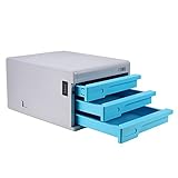 EVERTOP デスクトップケース レターケース 3段 A4 収納ボックス 書類トレー コートロック付き (青色（B2))