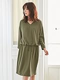 Angeliebe エンジェリーベ マタニティ ワンピース 授乳口付き Vネック ドロ―ストリング ワンピ 妊婦服 産前 産後 長袖 M ～ L カーキ 22068 22068102
