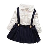 Tonsee ガールズ 可愛い ワンピース 長袖 ドレス やわらか肌着 ベビー服 (70, ネービー)