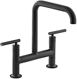 KOHLER K-7547-4-BL Purist Deck-Mount Bridge Faucet, Matte Black [並行輸入品]