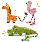 AUSCAT 小型犬 中型犬 犬 おもちゃ ロープ 噛むおもちゃ 頑丈 ロングぬいぐるみ 音が出る 犬用おもちゃ ひっぱりっこ 子犬 鰐＆キリン＆フラミンゴ